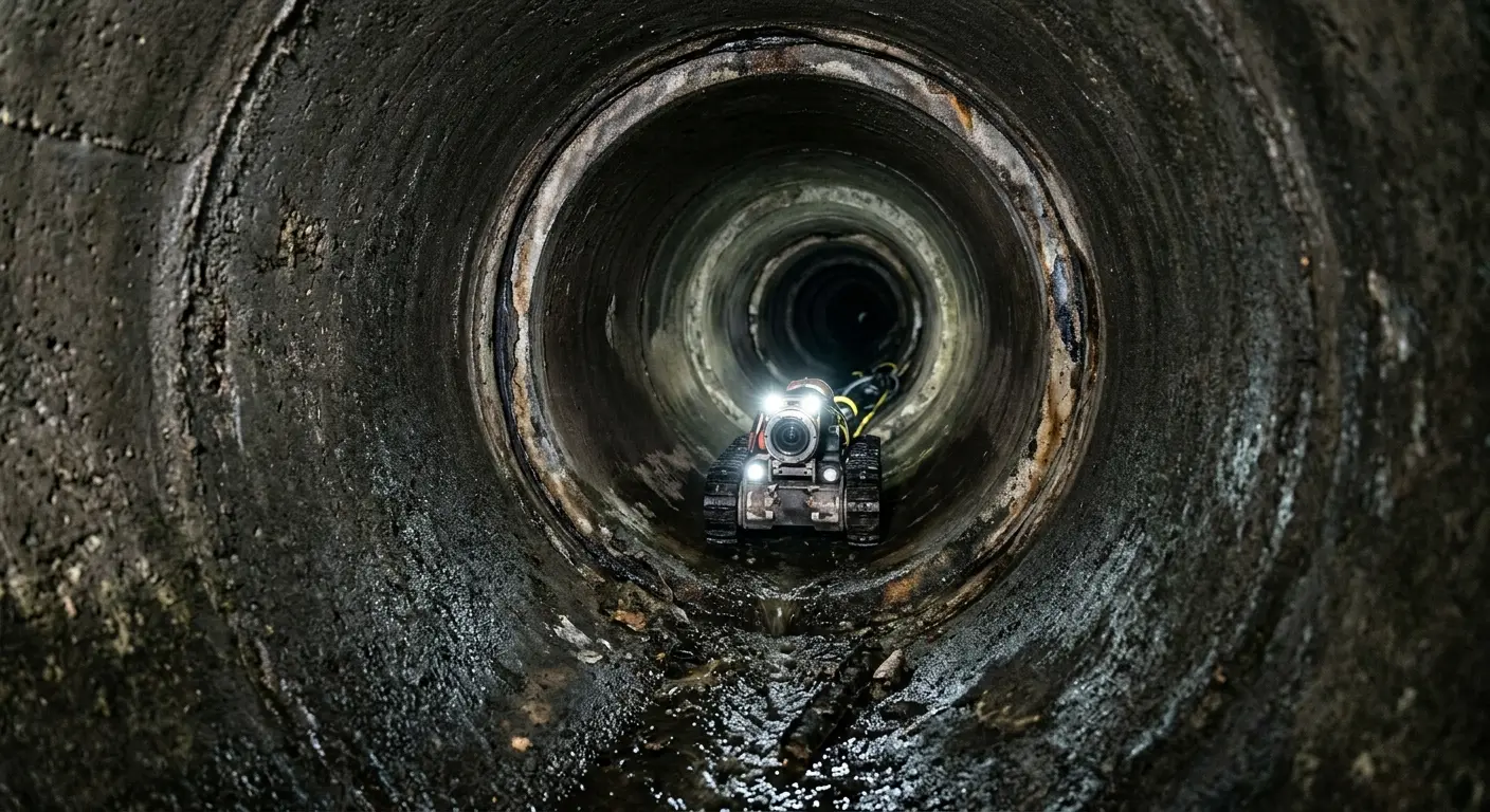 Robotic sewer camera inspecting pipe interior for Drain Snake Service in Cameron Park